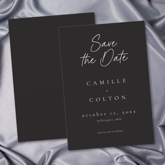 Elegant Charcoal Black Minimalist Wedding Save The Date