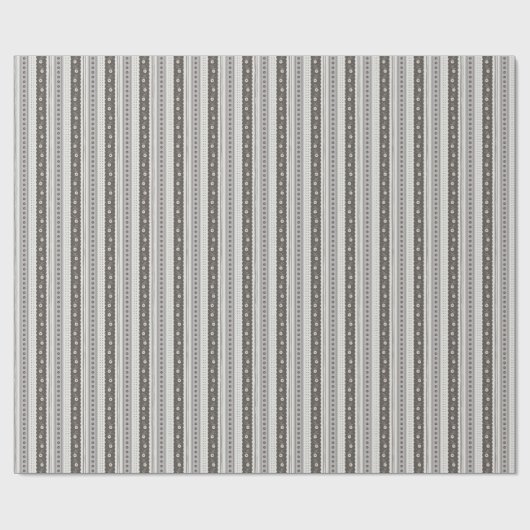 Elegant Charcoal & Cream Scallop Floral Stripe Cadeaupapier (Vlak)