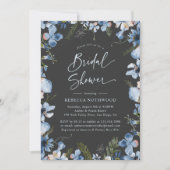 Elegant Charcoal Dusky Blue Florals Vrijgezellenfe Kaart (Voorkant)