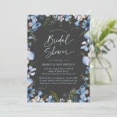 Elegant Charcoal Dusky Blue Florals Vrijgezellenfe Kaart (Staand voorkant)