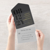 Elegant Charcoal & Gold Typography Wedding All In One Uitnodiging (Uittrekbaar)