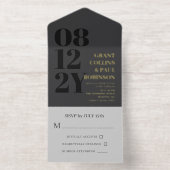 Elegant Charcoal & Gold Typography Wedding All In One Uitnodiging (Binnenkant)