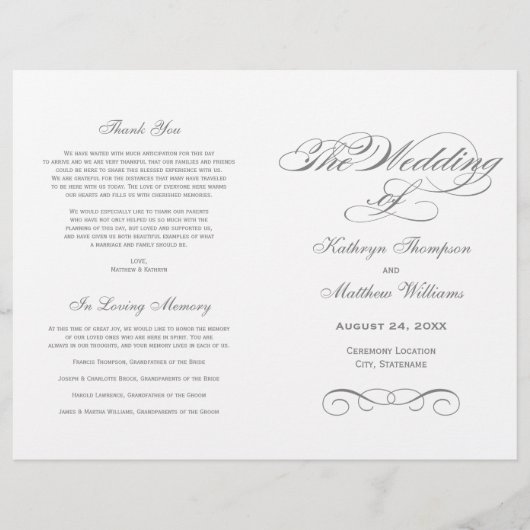 Elegant Charcoal Gray Calligraphy Wedding Programs (Voorkant)