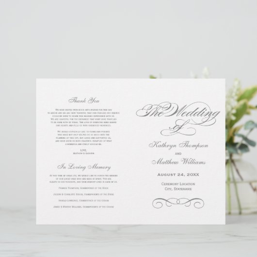Elegant Charcoal Gray Calligraphy Wedding Programs (Staand voorkant)