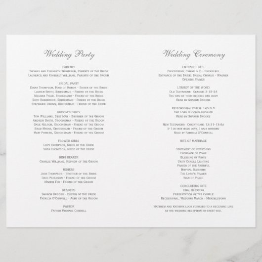 Elegant Charcoal Gray Calligraphy Wedding Programs (Achterkant)