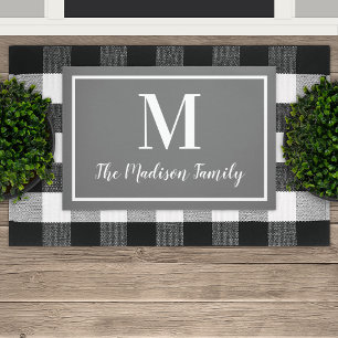 Elegant Charcoal Gray Custom Monogram Initiaal Deurmat