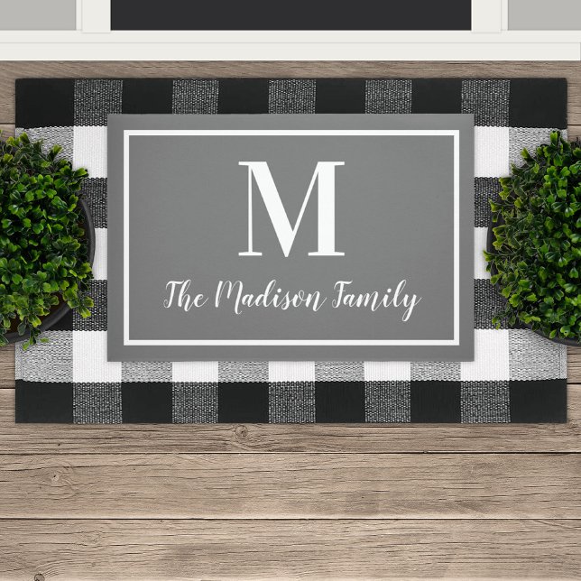 Elegant Charcoal Gray Custom Monogram Initiaal Deurmat (Creator heeft geüpload)