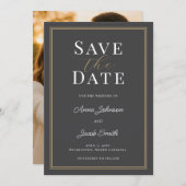 Elegant Charcoal Gray Gold Double Border Wedding  Save The Date (Voorkant / Achterkant)