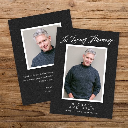 Elegant Charcoal Gray Memorial Foto kondiging Kaart