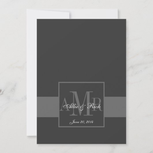 Elegant Charcoal Gray Monogram Wedding Invitation Kaart (Voorkant)