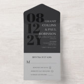 Elegant Charcoal & Gray Typography Wedding All In One Uitnodiging (Binnen)