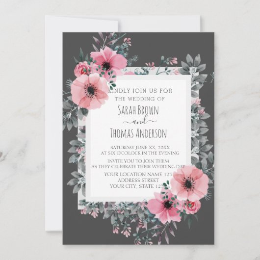 ELEGANT CHARCOAL INVITE KAART (Voorkant)