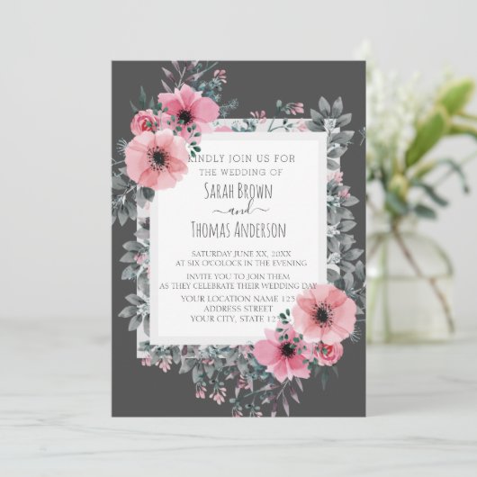 ELEGANT CHARCOAL INVITE KAART (Staand voorkant)