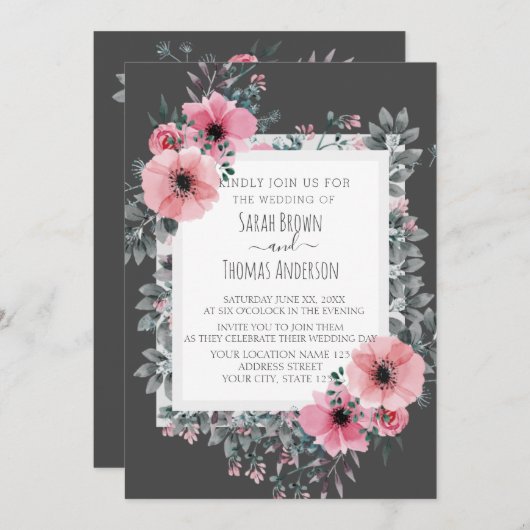 ELEGANT CHARCOAL INVITE KAART (Voorkant / Achterkant)