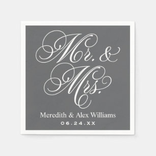Elegant Charcoal Mr en Mrs Script Custom Monogram Servetten