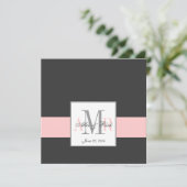 Elegant Charcoal Pink Monogram Weddenschap Kaart (Staand voorkant)