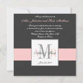 Elegant Charcoal Pink Monogram Weddenschap Kaart (Achterkant)