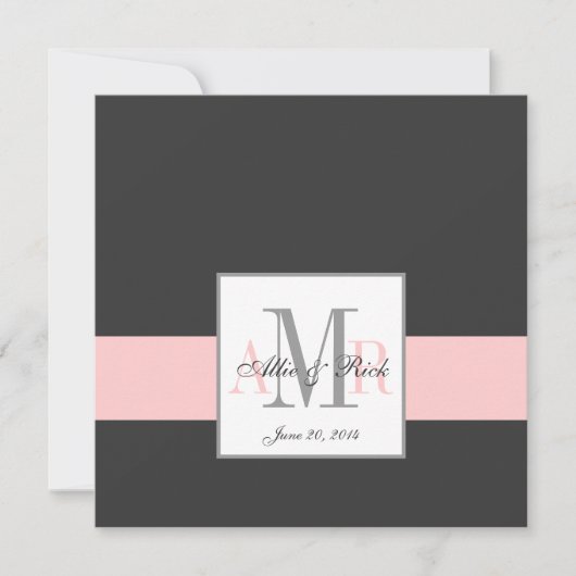 Elegant Charcoal Pink Monogram Weddenschap Kaart (Voorkant)