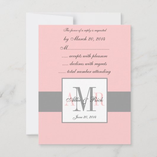 Elegant Charcoal Pink Monogram Wedding RSVP (Achterkant)