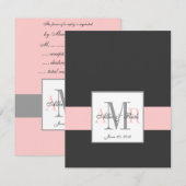 Elegant Charcoal Pink Monogram Wedding RSVP Kaartje (Voorkant / Achterkant)