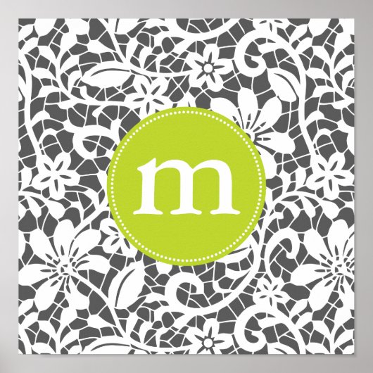 Elegant Charcoal Retro Lace Gepersonaliseerd Monog Poster (Voorkant)