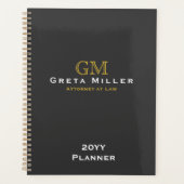 Elegant Charcoal Simple Classic Gold Monogram Planner (Voorkant)