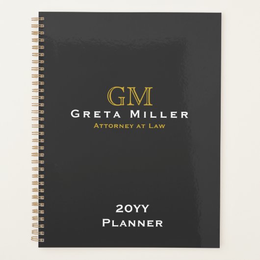 Elegant Charcoal Simple Classic Gold Monogram Planner (Voorkant)