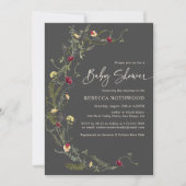 Elegant Charcoal Wildflower Baby shower Invitation Kaart (Voorkant)