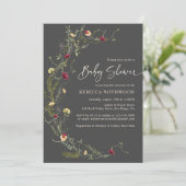 Elegant Charcoal Wildflower Baby shower Invitation Kaart (Staand voorkant)