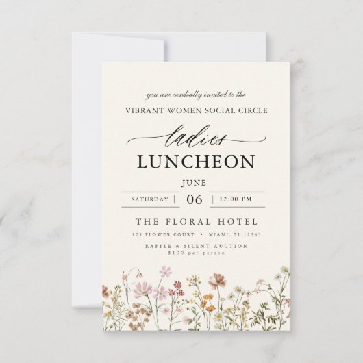 Elegant Charity Lunch Waterverf Wildflower Kaart (Voorkant)