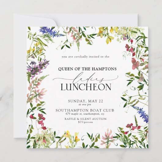 Elegant Charity Lunch Waterverf Wildflower Kaart (Voorkant)