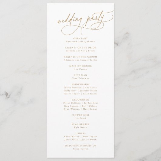 Elegant Charm Flat Wit en Goud Huwelijksprogramma Programmakaart (Achterkant)