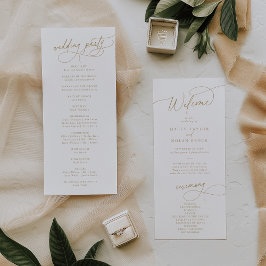 Elegant Charm Flat Wit en Goud Huwelijksprogramma Programmakaart