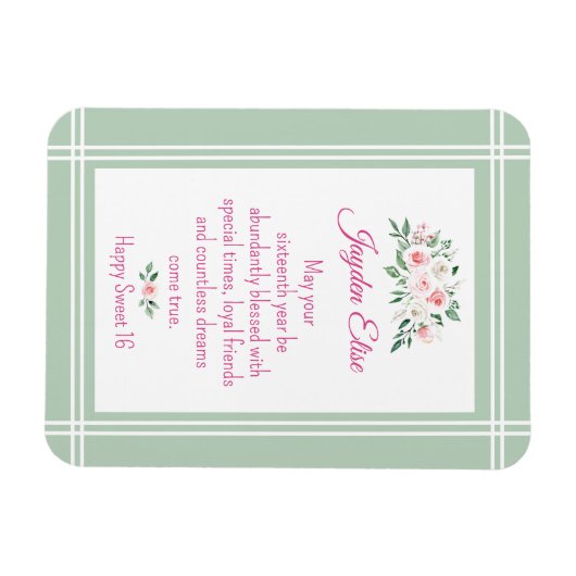 Elegant Charm. Gepersonaliseerde Sweet 16-kaartmag Magneet (Horizontaal)