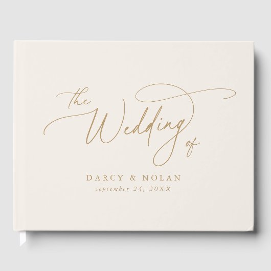 Elegant Charm Ivoor en Gold Wedding Gastenboek (Voorkant)