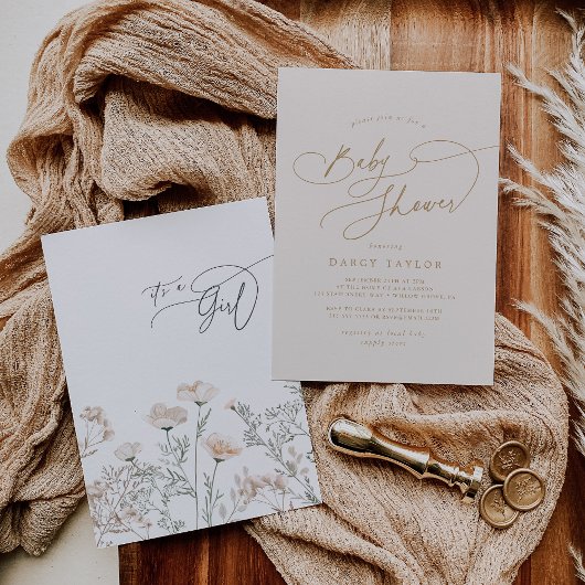 Elegant Charm Ivory Wildflower Baby shower Kaart