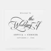 Elegant Charm Script Huwelijk Welkom Acryl Bord (Voorkant)