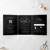 Elegant Charm Script Trouwen Zwart Drieluik Uitnodiging (Binnen)