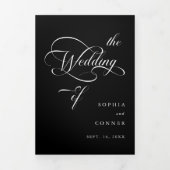 Elegant Charm Script Trouwen Zwart Drieluik Uitnodiging (Cover)