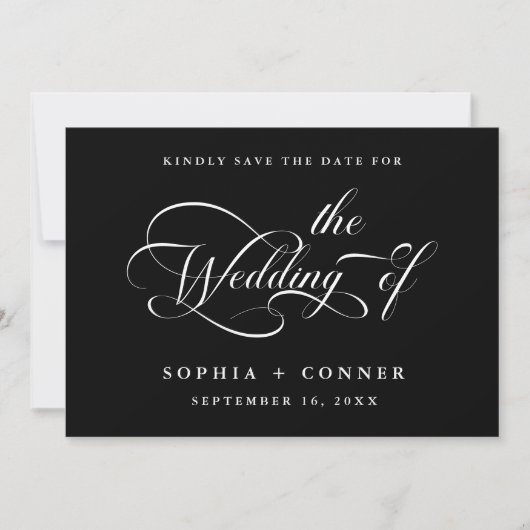 Elegant Charm Script Trouwen Zwart Save The Date (Voorkant)