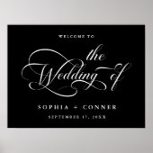 Elegant Charm Script Trouwen Zwart Welkom Teken Poster (Voorkant)