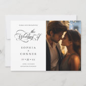 Elegant Charm Script Trouwen Zwart & Wit Save The Date (Voorkant)