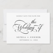 Elegant Charm Script Trouwen Zwart & Wit Save The Date (Voorkant)