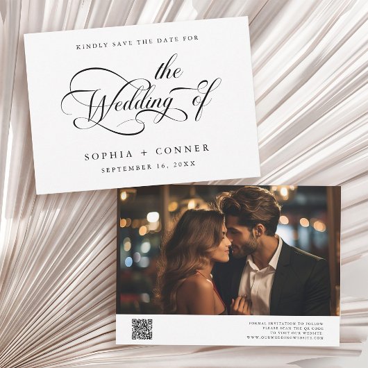 Elegant Charm Script Trouwen Zwart & Wit Save The Date