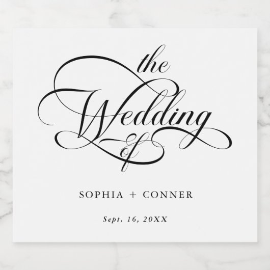 Elegant Charm Script Trouwen Zwart & Wit Sparkling Wijnetiket (Enkel label)