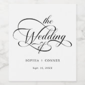 Elegant Charm Script Trouwen Zwart & Wit Wijn Etiket (Enkel label)