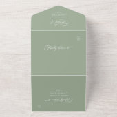 Elegant Charm Script Wedding Sage Green All In One Uitnodiging (Buitenkant)