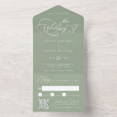Elegant Charm Script Wedding Sage Green All In One Uitnodiging (Binnen)