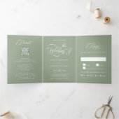 Elegant Charm Script Wedding Sage Green Drieluik Uitnodiging (Binnen)