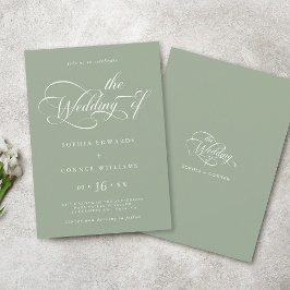 Elegant Charm Script Wedding Sage Green Kaart